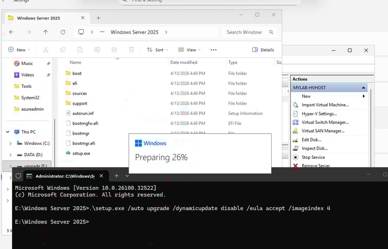  画面4　Azureのアップグレードディスクを使用したWindows Server 2025からWindows Server 2025へのアップグレードインストール