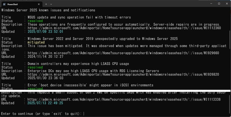 画面4　既知の問題のステータスや新しい情報（7日以内に更新）を色分けして強調表示