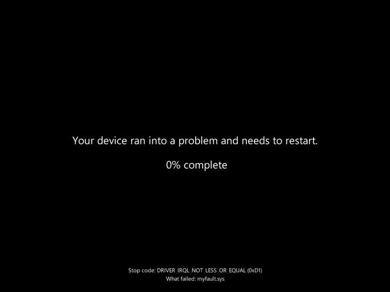 画面4　予期しない再起動の新しいエクスペリエンス。日本語版のWindows 11であるが、黒いBSOD画面はローカライズはされていなかった