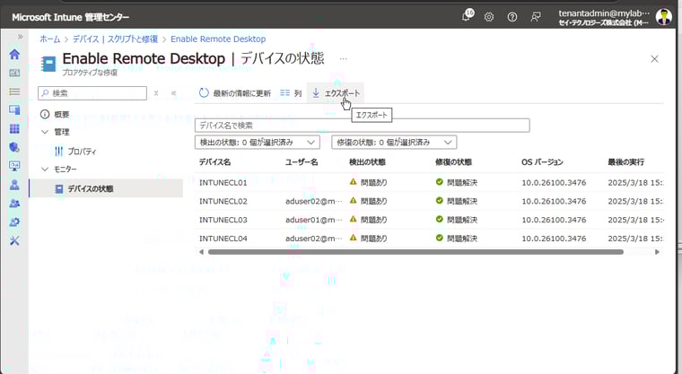 画面4　スクリプトパッケージの実行結果は、問題の検出とその自動修正を示している