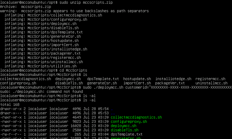画面2　「mccscrpts.zip」を展開した後、すべてのシェルスクリプト（*.sh）に実行可能（eXecutable）パーミッションを付与する