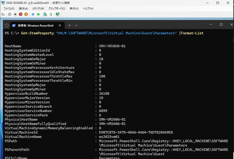 画面2　自動生成されレジストリに格納されるKVPデータを利用すると、VMのゲストOSからHyper-Vホストと自身のVMの情報を取得できる