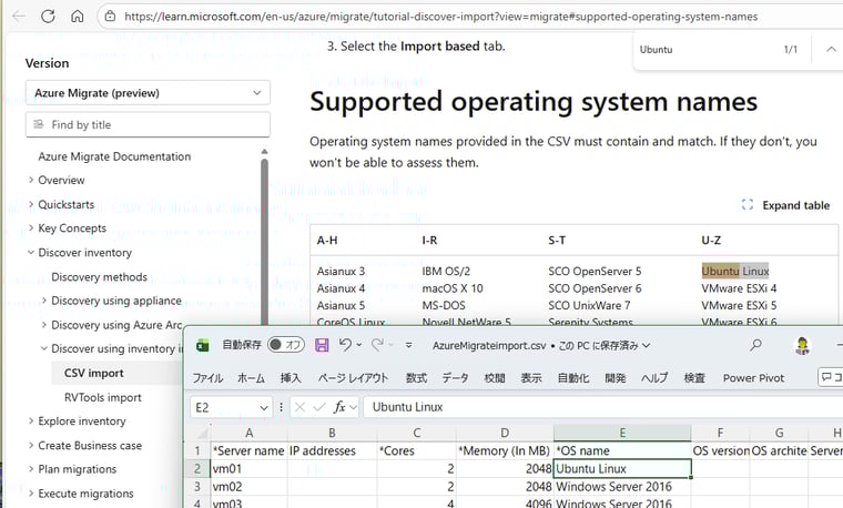 画面4　「*OS name」列は、「Supported operating system names」の一覧にある名称と一致するか含める必要がある