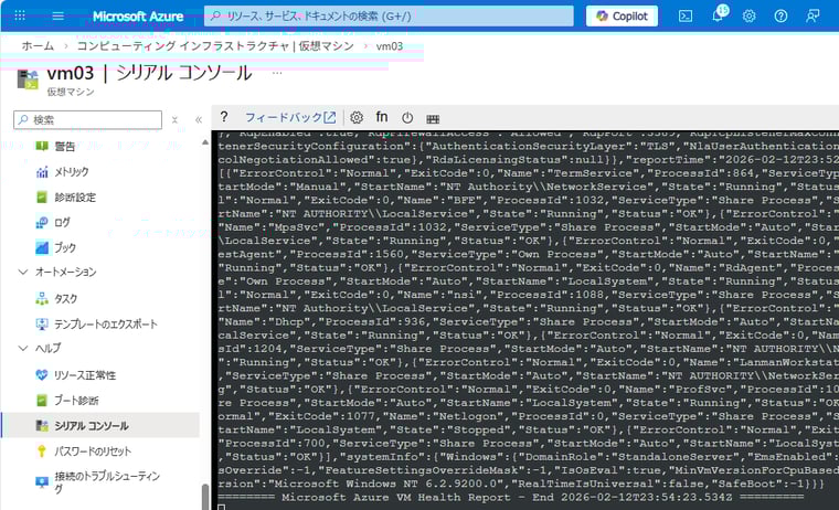 画面3　シリアルコンソール用に構成されていないWindows VMのシリアルコンソール