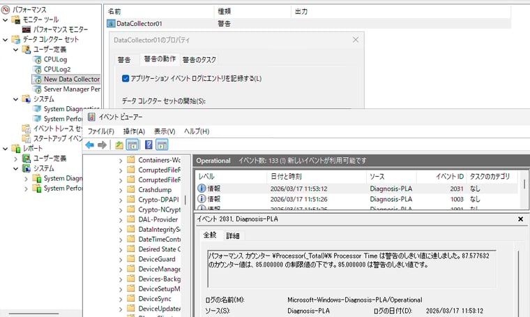 画面4 「パフォーマンスの警告」データコレクターセットの設定例