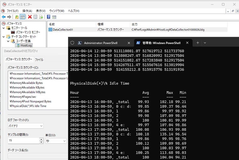 （一般的なパフォーマンスカウンターを15秒間隔でログに記録するデータコレクターセット「HostLog」と、集計用PowerShellスクリプト）&nbsp;