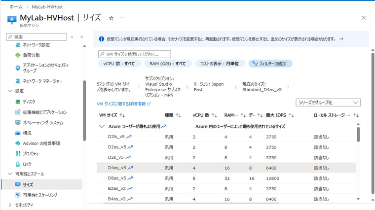 画面6 VMのサイズによって利用可能なIOPSとスループットに上限が決まっている