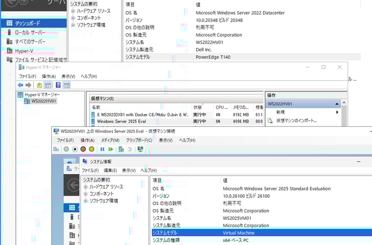 画面1　今回の目標は、現在、Windows Server 2022の物理サーバーで動作しているHyper-V VMのWindows Server 2025のイメージを利用して、この物理サーバーを起動すること