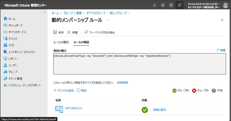 画面3　動的クエリのルールを検証する