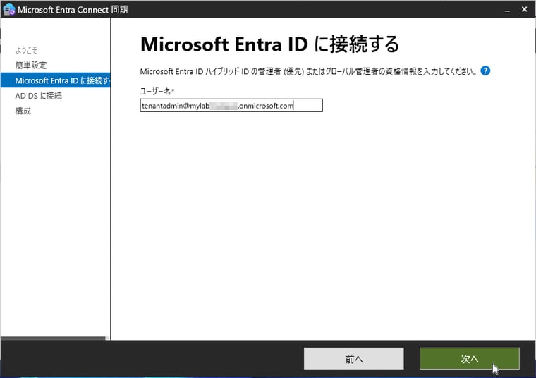 画面4　Entraテナントのグローバル管理者の資格情報を使用してサインインする